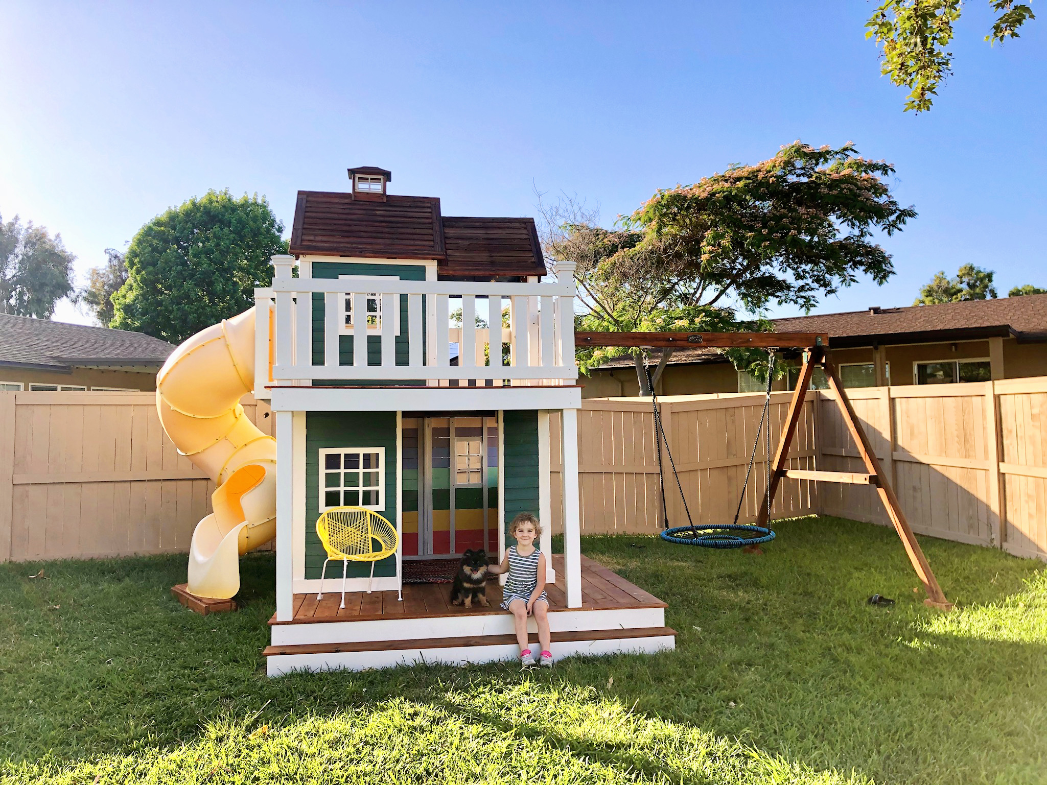 Finished kids wooden playhouse makeover
